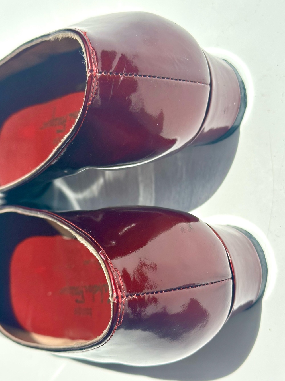 Salvatore Ferragamo Metallic Burgundy Red Patent Low Heel Ballet Pump, Bow, 7 B - Picture 6 of 15